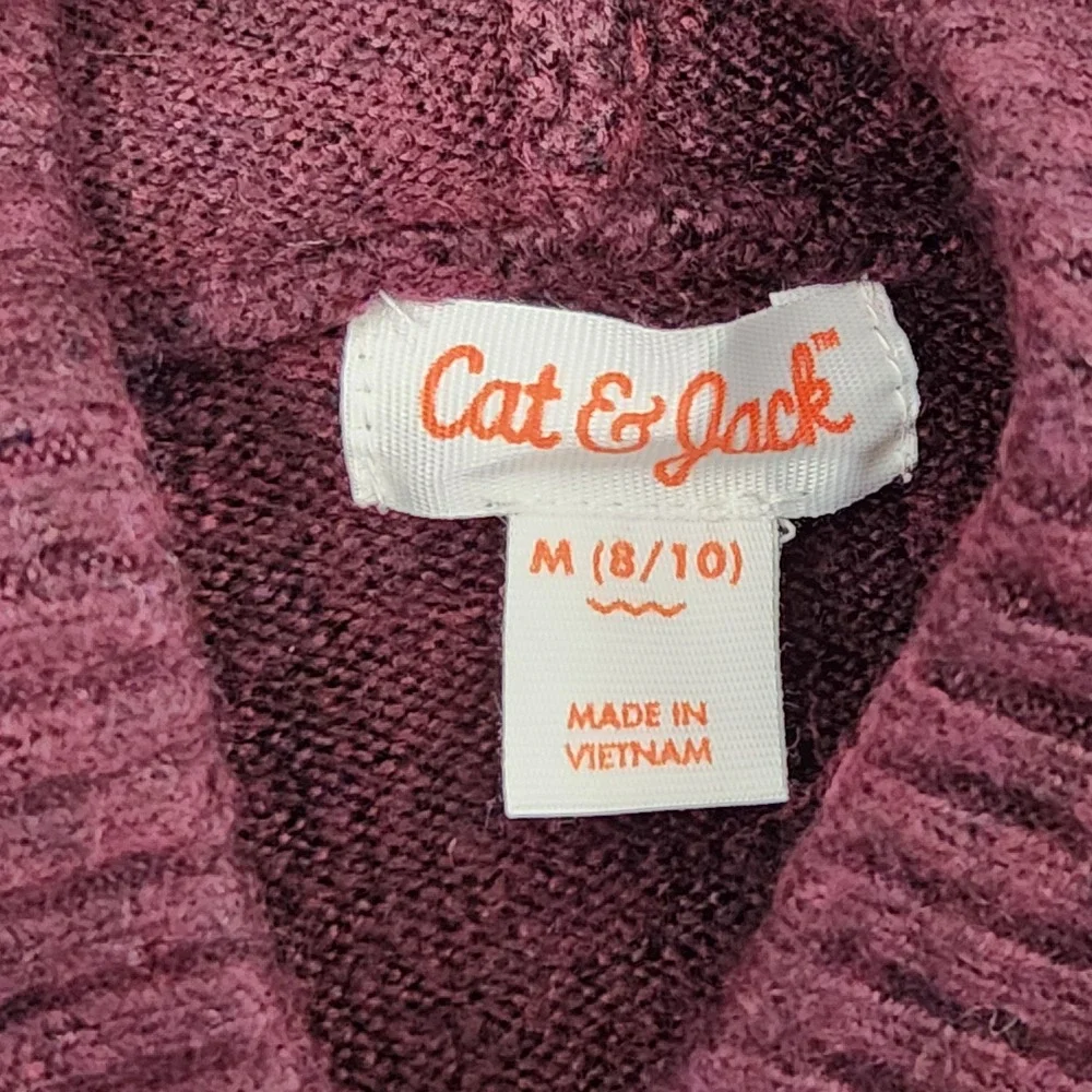 Cat & Jack Sweater Kids M 8/10 Burgundy Full Zip Hooded Fair Isle Geometric Knit